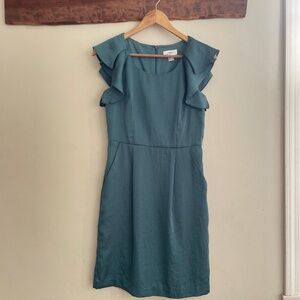 Ann Taylor LOFT | Teal Flutter Sleeve Cocktail Satin Holiday Party Dress S